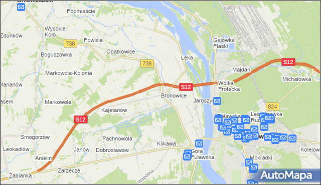 mapa Bronowice gmina Puławy, Bronowice gmina Puławy na mapie Targeo