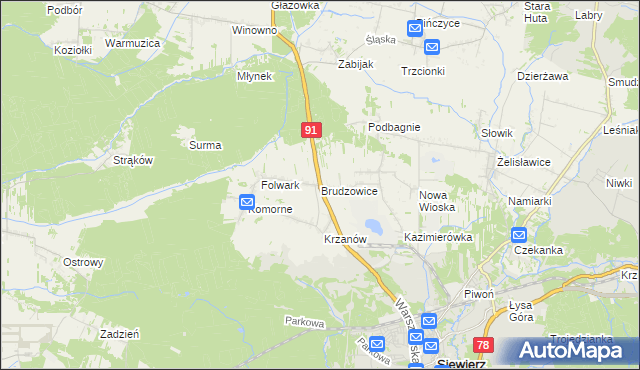 mapa Brudzowice, Brudzowice na mapie Targeo