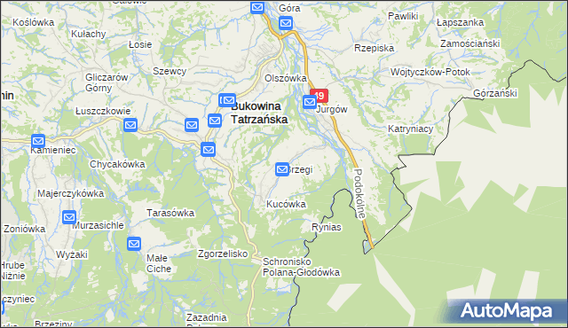 mapa Brzegi gmina Bukowina Tatrzańska, Brzegi gmina Bukowina Tatrzańska na mapie Targeo