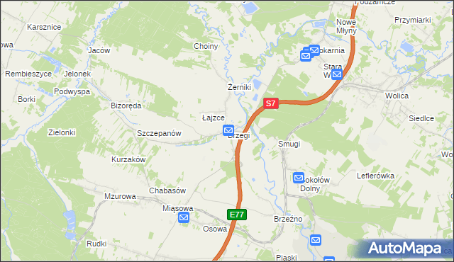 mapa Brzegi gmina Sobków, Brzegi gmina Sobków na mapie Targeo