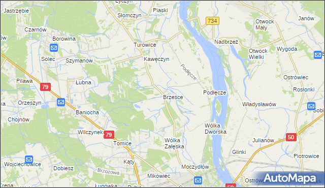 mapa Brześce gmina Góra Kalwaria, Brześce gmina Góra Kalwaria na mapie Targeo