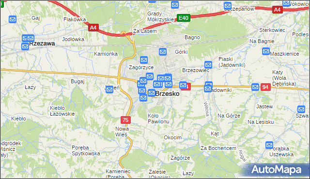 mapa Brzesko, Brzesko na mapie Targeo