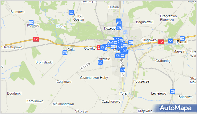 mapa Brzezie gmina Gostyń, Brzezie gmina Gostyń na mapie Targeo