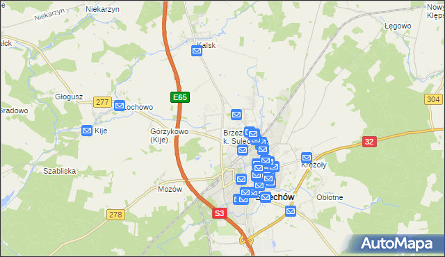 mapa Brzezie k. Sulechowa, Brzezie k. Sulechowa na mapie Targeo