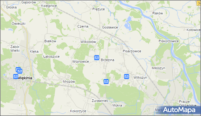mapa Brzezina gmina Miękinia, Brzezina gmina Miękinia na mapie Targeo