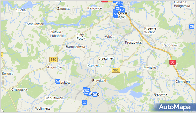 mapa Brzeziniec gmina Mirsk, Brzeziniec gmina Mirsk na mapie Targeo