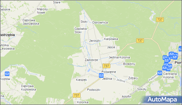 mapa Brzezinki gmina Pionki, Brzezinki gmina Pionki na mapie Targeo