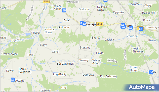 mapa Brzeziny gmina Przystajń, Brzeziny gmina Przystajń na mapie Targeo