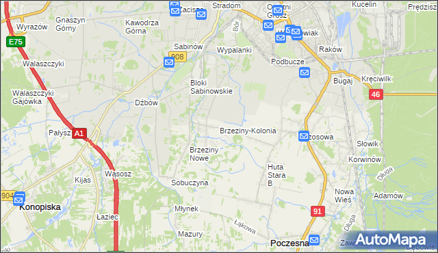 mapa Brzeziny-Kolonia, Brzeziny-Kolonia na mapie Targeo