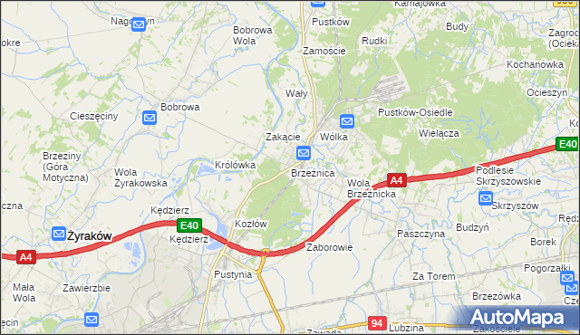 mapa Brzeźnica gmina Dębica, Brzeźnica gmina Dębica na mapie Targeo