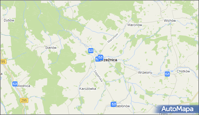 mapa Brzeźnica powiat żagański, Brzeźnica powiat żagański na mapie Targeo