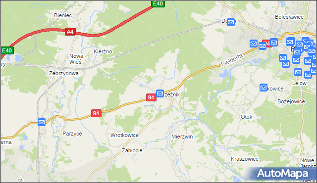 mapa Brzeźnik gmina Bolesławiec, Brzeźnik gmina Bolesławiec na mapie Targeo