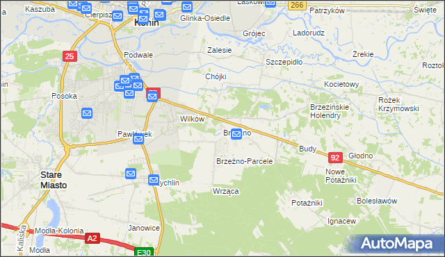 mapa Brzeźno gmina Krzymów, Brzeźno gmina Krzymów na mapie Targeo