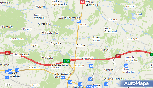 mapa Brzóze, Brzóze na mapie Targeo