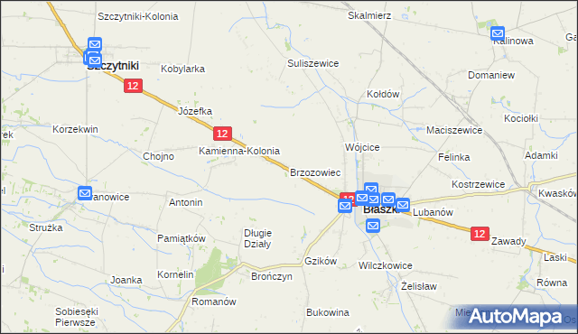 mapa Brzozowiec gmina Błaszki, Brzozowiec gmina Błaszki na mapie Targeo