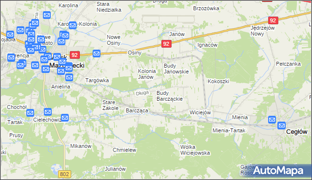 mapa Budy Barcząckie, Budy Barcząckie na mapie Targeo