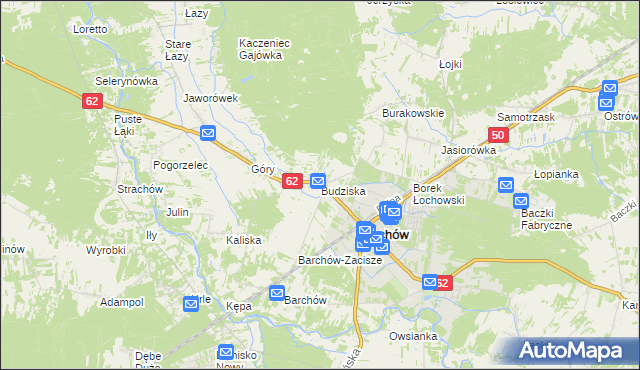 mapa Budziska gmina Łochów, Budziska gmina Łochów na mapie Targeo