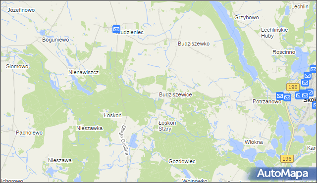 mapa Budziszewice gmina Skoki, Budziszewice gmina Skoki na mapie Targeo