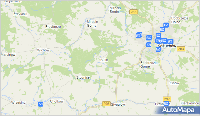 mapa Bulin gmina Kożuchów, Bulin gmina Kożuchów na mapie Targeo
