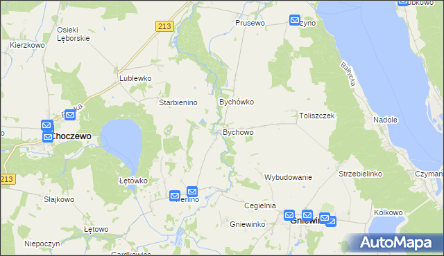 mapa Bychowo gmina Gniewino, Bychowo gmina Gniewino na mapie Targeo