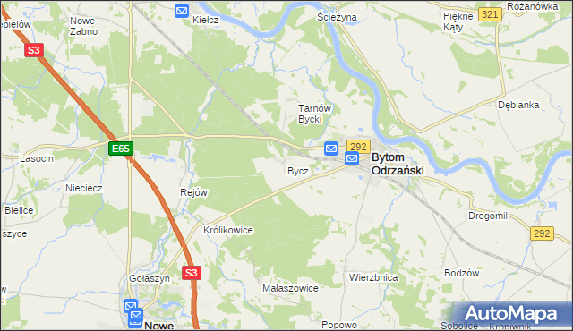 mapa Bycz gmina Bytom Odrzański, Bycz gmina Bytom Odrzański na mapie Targeo
