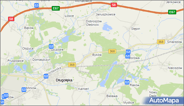 mapa Byków, Byków na mapie Targeo