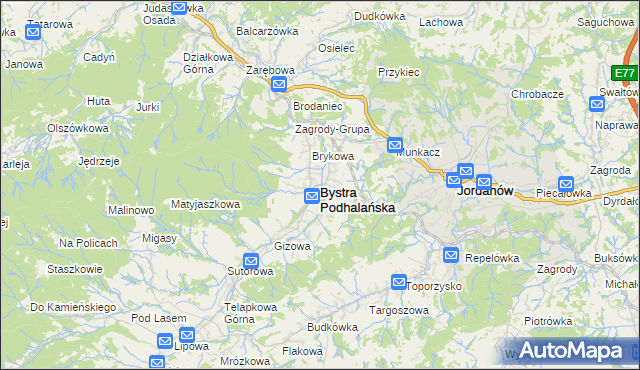 mapa Bystra Podhalańska, Bystra Podhalańska na mapie Targeo