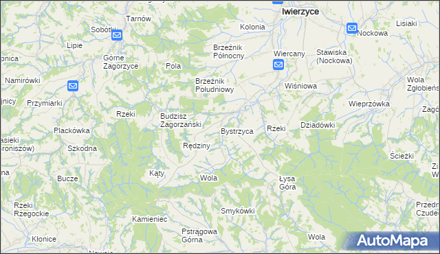 mapa Bystrzyca gmina Iwierzyce, Bystrzyca gmina Iwierzyce na mapie Targeo