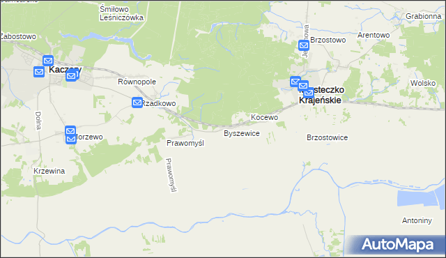 mapa Byszewice gmina Kaczory, Byszewice gmina Kaczory na mapie Targeo