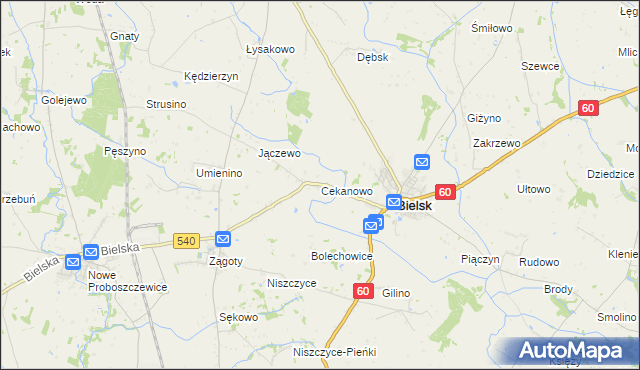 mapa Cekanowo gmina Bielsk, Cekanowo gmina Bielsk na mapie Targeo