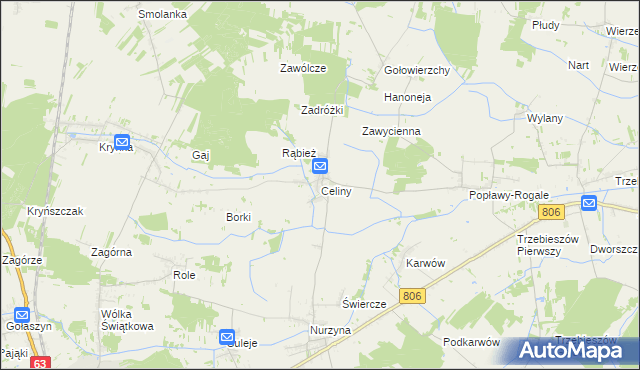 mapa Celiny gmina Trzebieszów, Celiny gmina Trzebieszów na mapie Targeo