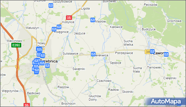 mapa Cerekwica gmina Trzebnica, Cerekwica gmina Trzebnica na mapie Targeo