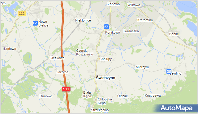 mapa Chałupy gmina Świeszyno, Chałupy gmina Świeszyno na mapie Targeo