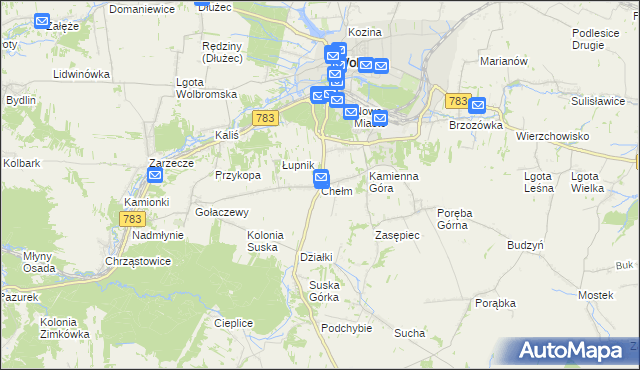 mapa Chełm gmina Wolbrom, Chełm gmina Wolbrom na mapie Targeo