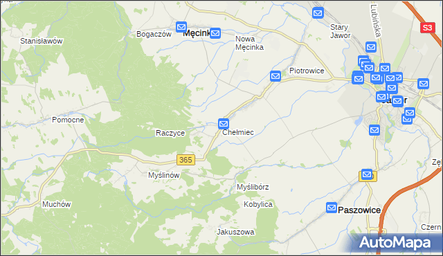 mapa Chełmiec gmina Męcinka, Chełmiec gmina Męcinka na mapie Targeo