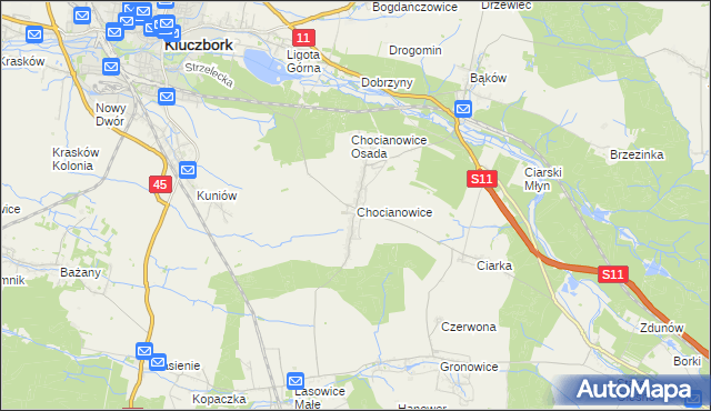 mapa Chocianowice gmina Lasowice Wielkie, Chocianowice gmina Lasowice Wielkie na mapie Targeo