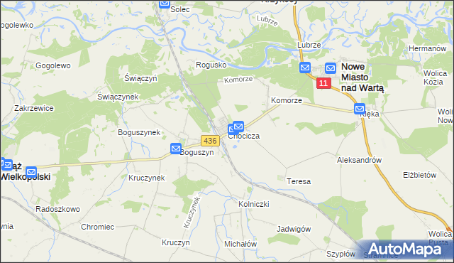 mapa Chocicza gmina Nowe Miasto nad Wartą, Chocicza gmina Nowe Miasto nad Wartą na mapie Targeo