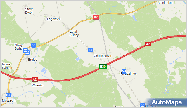 mapa Chociszewo gmina Trzciel, Chociszewo gmina Trzciel na mapie Targeo