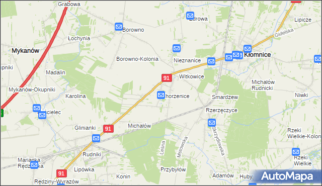 mapa Chorzenice gmina Kłomnice, Chorzenice gmina Kłomnice na mapie Targeo