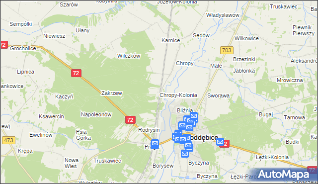 mapa Chropy-Kolonia, Chropy-Kolonia na mapie Targeo