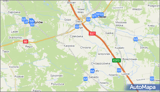 mapa Chrosna gmina Kołbiel, Chrosna gmina Kołbiel na mapie Targeo