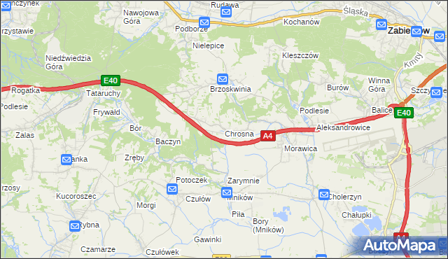 mapa Chrosna gmina Liszki, Chrosna gmina Liszki na mapie Targeo