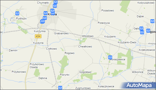 mapa Chwałkowo gmina Krobia, Chwałkowo gmina Krobia na mapie Targeo