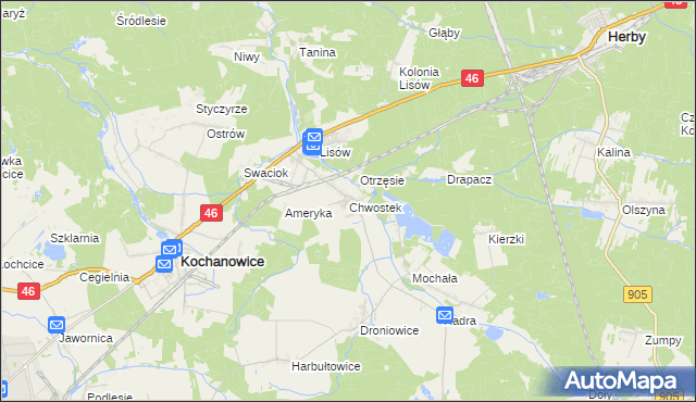 mapa Chwostek, Chwostek na mapie Targeo
