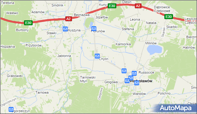 mapa Chylin gmina Władysławów, Chylin gmina Władysławów na mapie Targeo