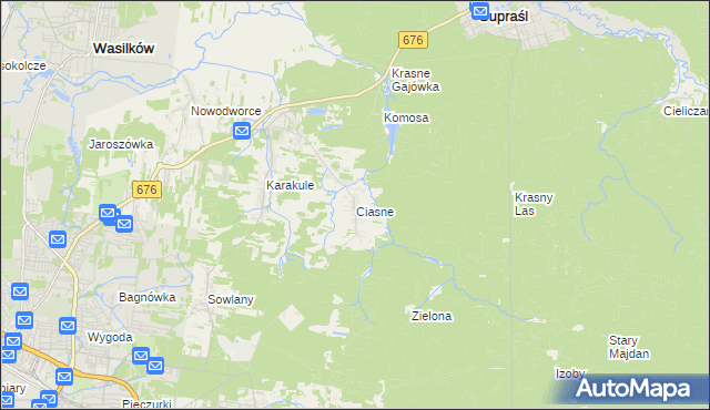 mapa Ciasne gmina Supraśl, Ciasne gmina Supraśl na mapie Targeo
