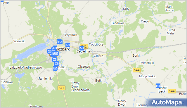 mapa Cibórz gmina Lidzbark, Cibórz gmina Lidzbark na mapie Targeo