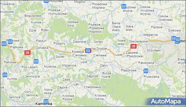 mapa Cieniawa, Cieniawa na mapie Targeo