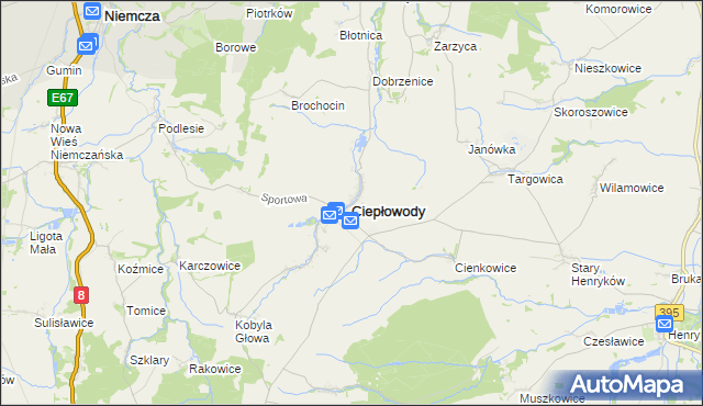 mapa Ciepłowody, Ciepłowody na mapie Targeo