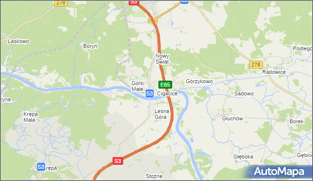 mapa Cigacice, Cigacice na mapie Targeo